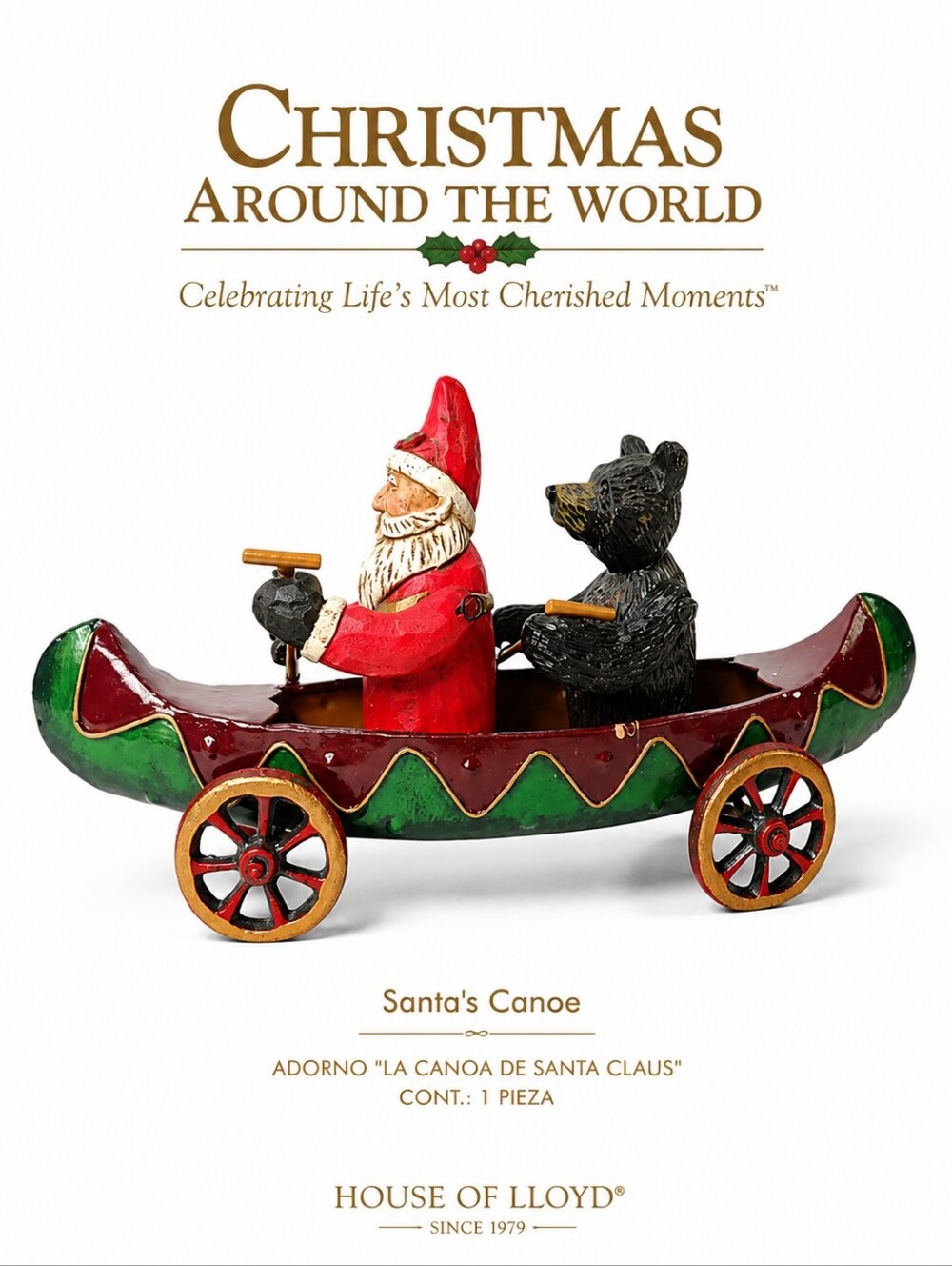 House of Lloyd Christmas Around the World Santa's Canoe Bobble Ornament/Figurine